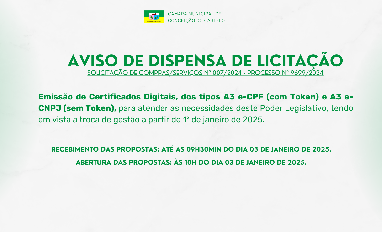 AVISO DE DISPENSA DE LICITAÇÃO Nº 012/2024